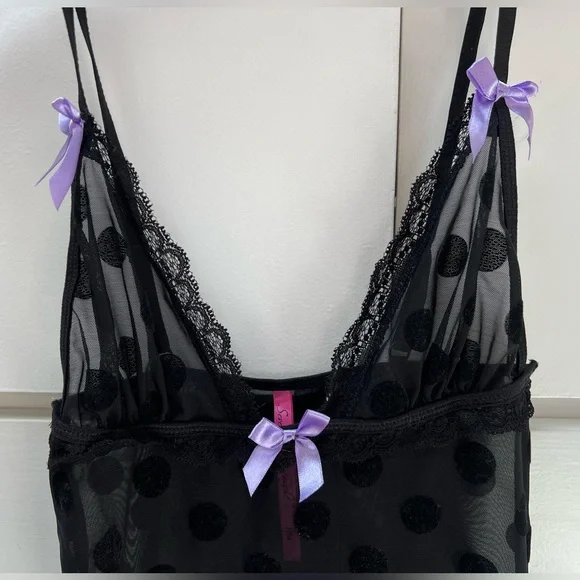 7 til Midnight black on black polka dot and purple cami and panty set. Size S/M - Picture 6 of 11